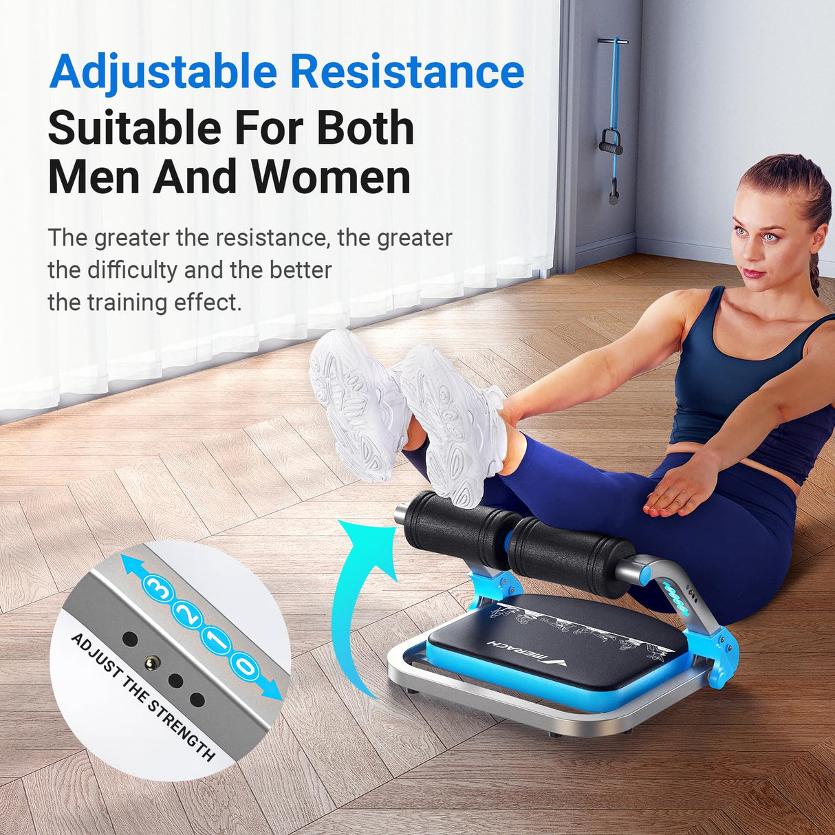 MERACH Ab Machine for Home Gym, Adjustable Ab Trainer with 3 Resistance Levels, Sit Up Exercise Equipment for Core Workout, Automatic Rebound Ab Crunch Machine, Ab Workout Equipment for Stomach(Blue)