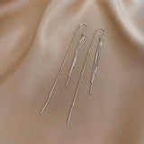 Ckeureri Threader Dangle Earrings for Women Dazzling Tassel Long chain Drop Earrings for Your Wedding and Prom(Gold Silver 2 Pair Pack)