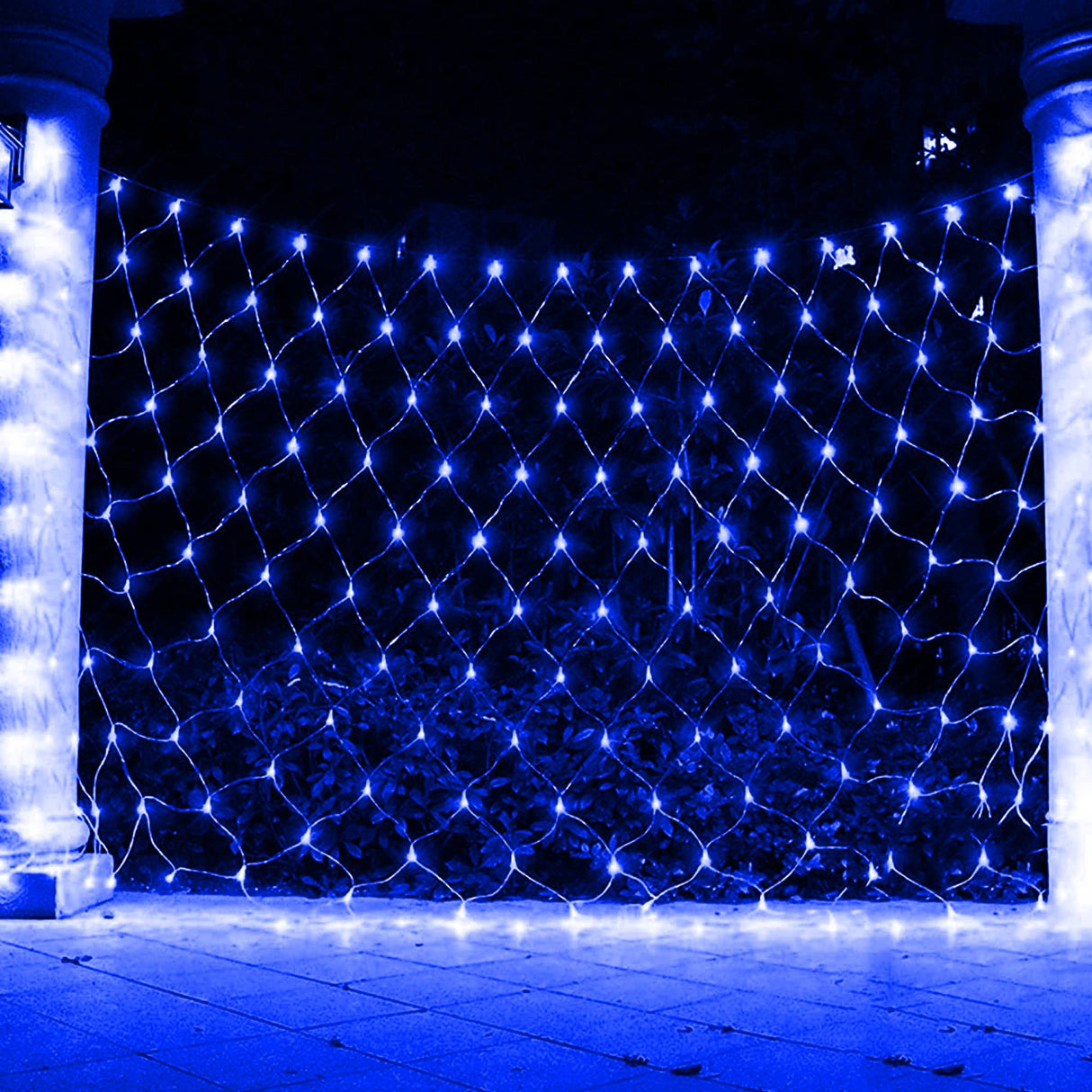 FUNPENY Christmas Net Lights, 9.8ft x 6.6ft 200 LED Mesh Decor Clear Wire with 8 Modes Waterproof Connectable Xmas Decorations for Outdoor Outside Bushes Yard Lawn Patio Tree Garden Party (Blue)