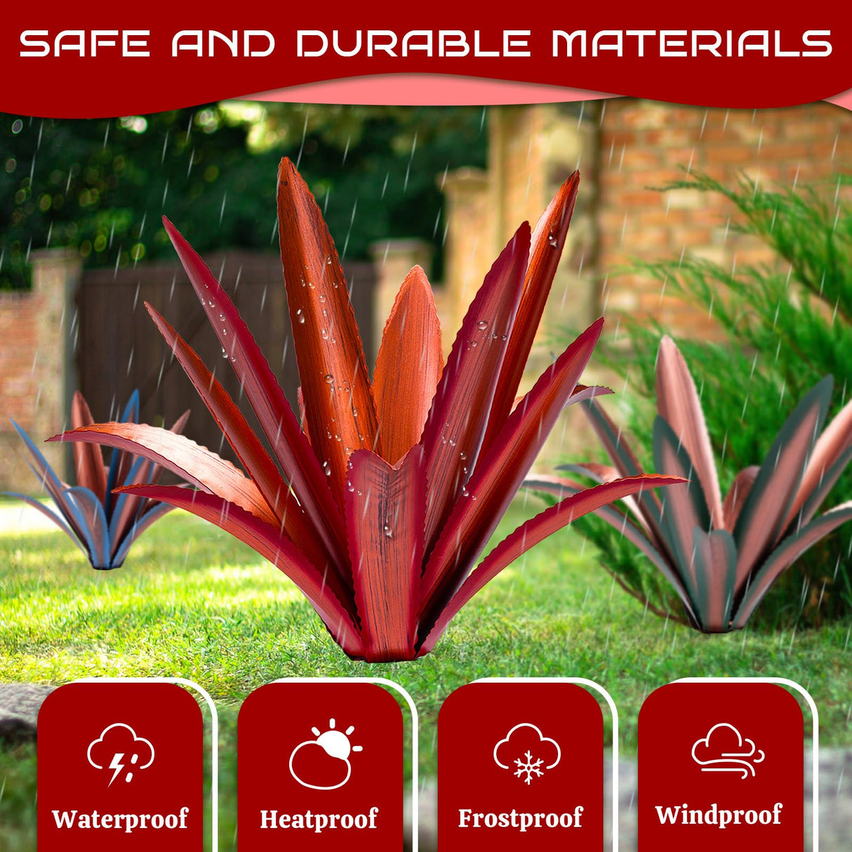 HYDMLSL Large Tequila Rustic Sculpture, Rustic Metal Agave Plants for Outdoor Patio Yard Mexican Plant Garden， Agave Outdoor Lawn Ornaments Yard Stakes (Red 1pc)