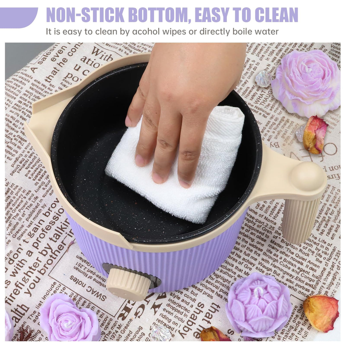 TOAUTO Handheld Candle Melting Pot 3Lbs Small Wax Melting Pot with Easy Pour Spout, Two Power Levels, Easy Clean Non-Stick for DIY Crafting Beginner Purple