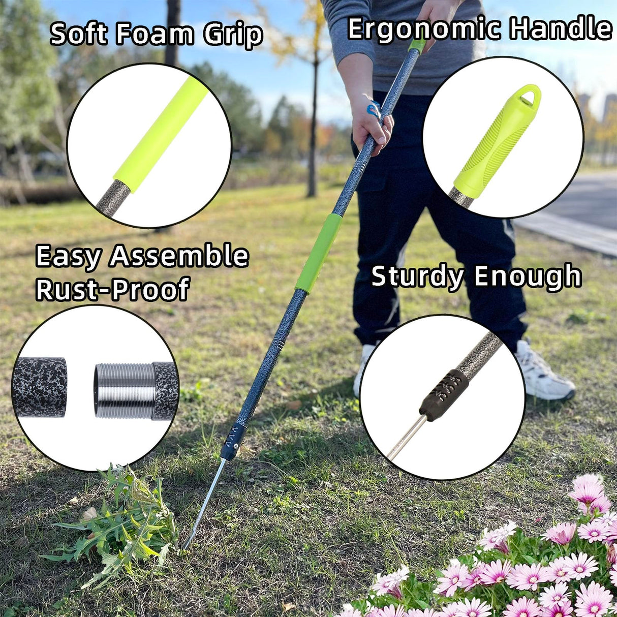 KLDOLLAR Weed Puller Tool,48" Long Handle Weeder Puller Tool with Soft Grip