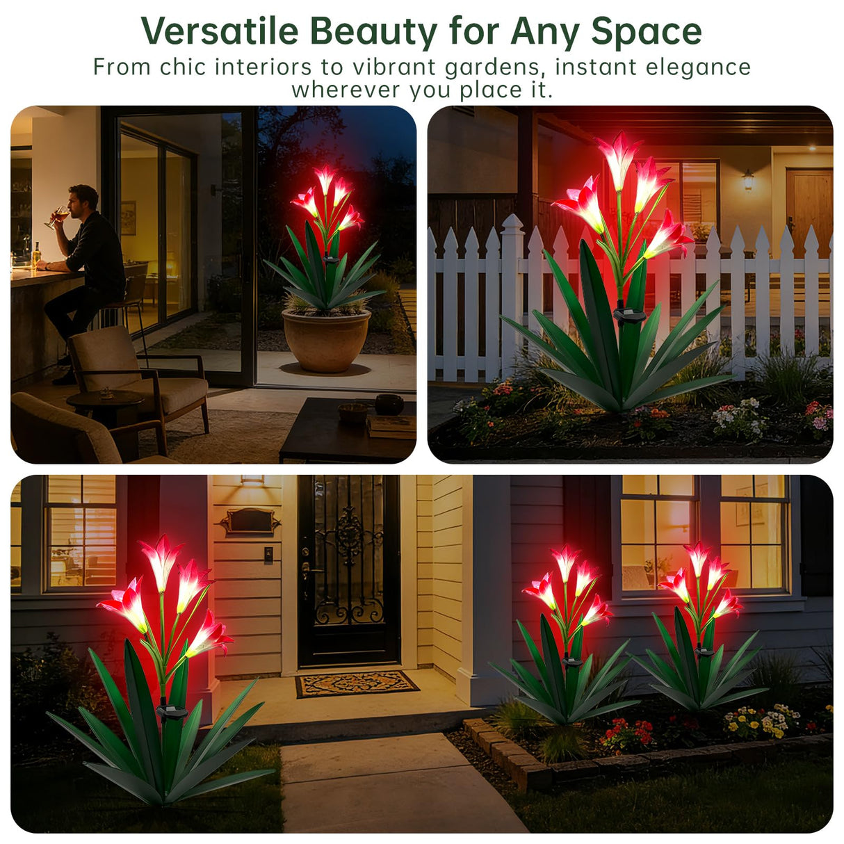 Homight Solar Metal Agave Lily Flower Garden Sculpture with LED Lights 30.3 Inch Waterproof Outdoor/Indoor Yard Decor Handmade Lawn Ornament Gift for Family Friends (2, Grass Green)