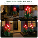 Homight Solar Metal Agave Lily Flower Garden Sculpture with LED Lights 30.3 Inch Waterproof Outdoor/Indoor Yard Decor Handmade Lawn Ornament Gift for Family Friends (2, Grass Green)