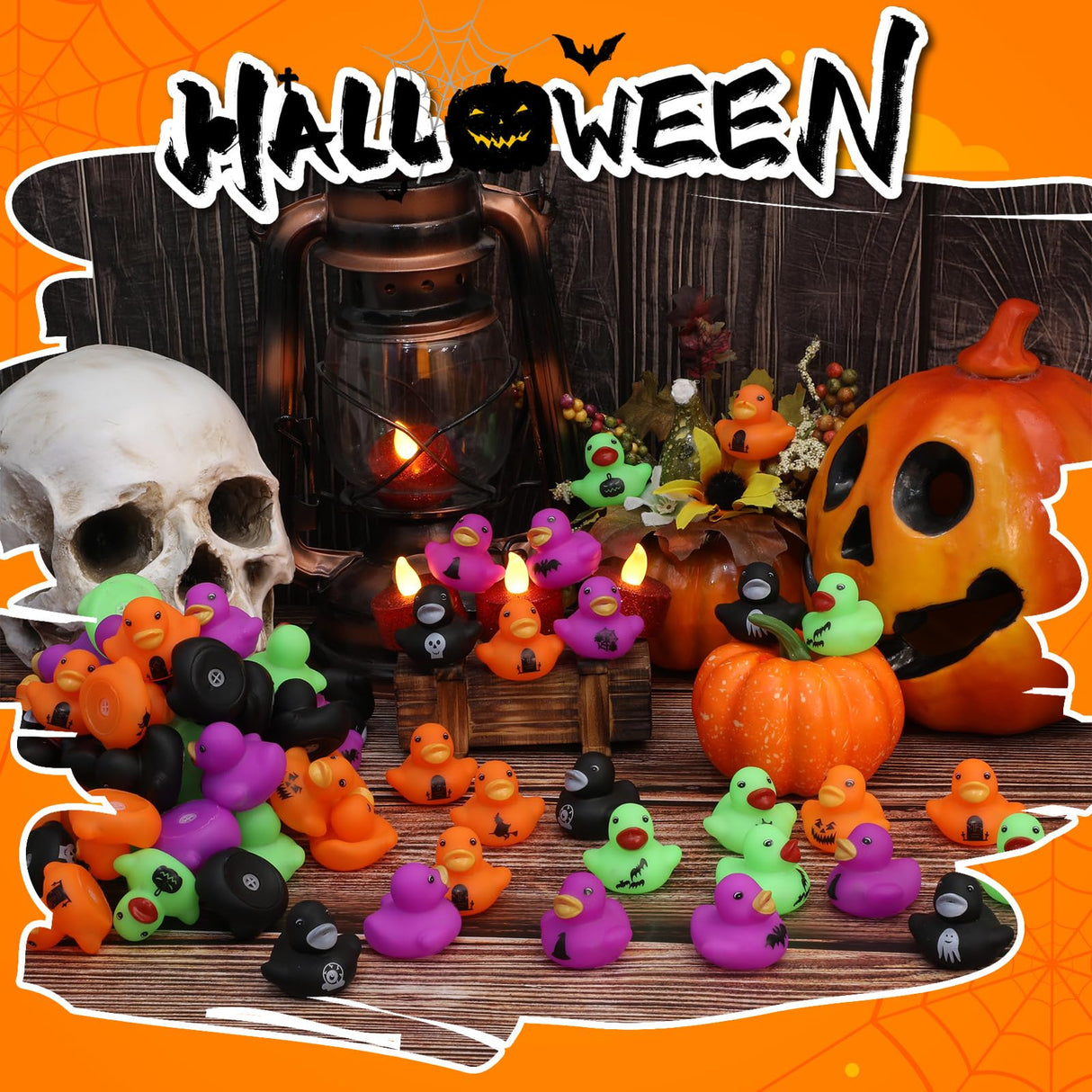 Junkin 100 Pcs Halloween Rubber Ducks Bulk Mini Rubber Ducks Small Duck in Bulk Gift for Halloweens Party Favors Toys (Halloween Duck)