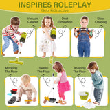 Dreamon Toddler Cleaning Set - 14Pcs Kids Cleaning Toy Set with 2-in-1 Kids Vacuum That Really Works, Pretend Home Cleaning Play Set for Toddler Age 3-7, Christmas Birthday Gift for Girls Boys（Red）