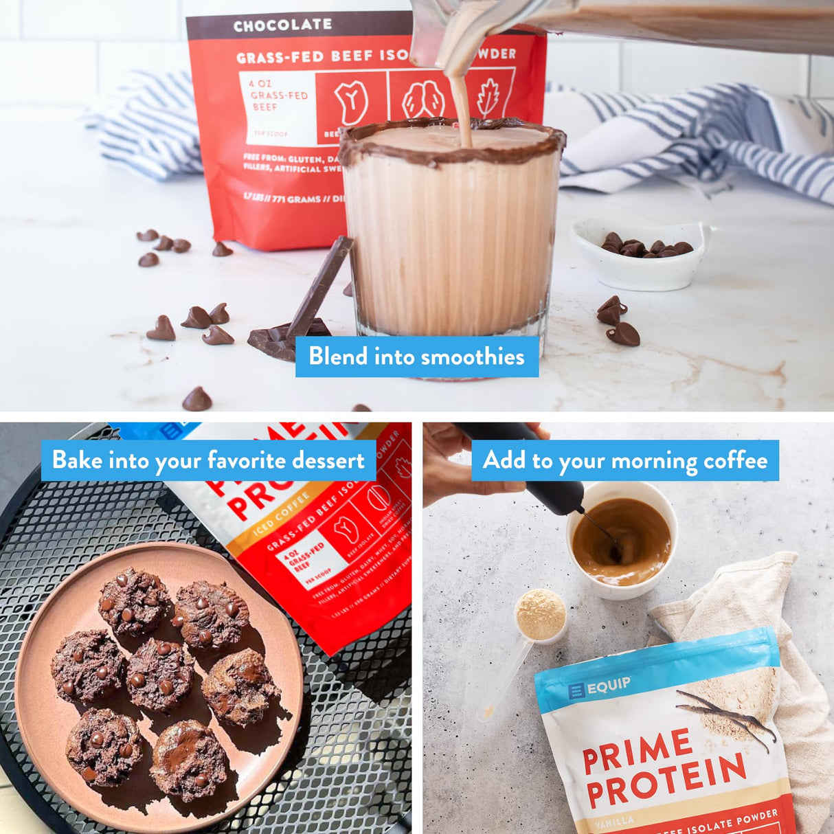 Equip Foods Prime Protein Powder | Clean, Grass Fed Beef Protein Isolate | Carnivore Protein Powder | Paleo, Keto Friendly | Gluten, Dairy Free | Helps Build & Repair Tissue | 30 Servings, Chocolate