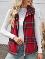 Rapbin Women's Dressy Casual Christmas Vest Cherckered Waistcoat Coat Sleeveless Jacket Vest Tops with Pockets