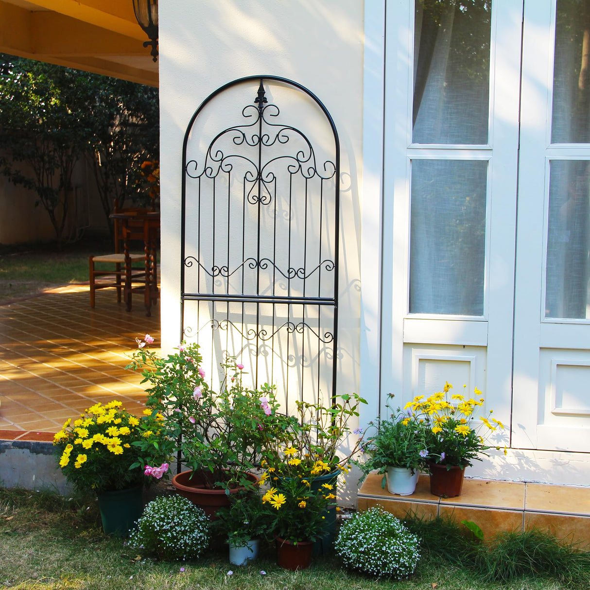 SCENDOR Garden Trellis for Climbing Plants 70.8" H x 25.6" W Metal Wrought Iron Outdoor Wall Panel for Vines Flowers Elegant Accent Decorative Garden Structure