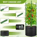 Legigo 2 Pack Tomato Cages with 10 Gallon Grow Bags- 48inch Tomato Trellis Plant Support Stakes Planter, Tomato Plant Cages Garden Trellis for Vertical Climbing Plants Vegetables Flowers Fruits