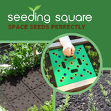 Seeding Square - Patented Seed and Seedling Spacer Tool for Bigger Harvests, Organized Plants & Fewer Weeds – Color-Coded Gardening Template with Dibber, Seed Spoon, Ruler & Planting Guide