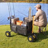 VEVOR Beach Fishing Cart, 300 lbs Load Capacity, Foldable Fishing Cart with Heavy-Duty Carbon Steel Frame, 11-Inch All-Terrain Tires, 8 Rod Holders, Strap, Easy to Clean, for Outdoor Camping Picnic