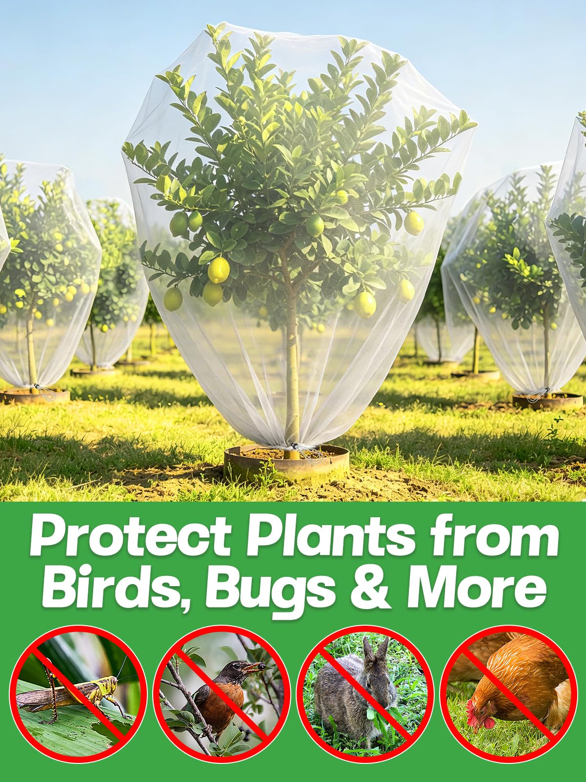 6pcs 4ft x 5ft Insect Bird Netting for Garden - Ultra-Fine Blueberry Bush Netting Cover with Drawstring for Garden Protection Flower Tomato, Plant Protectors from Animals