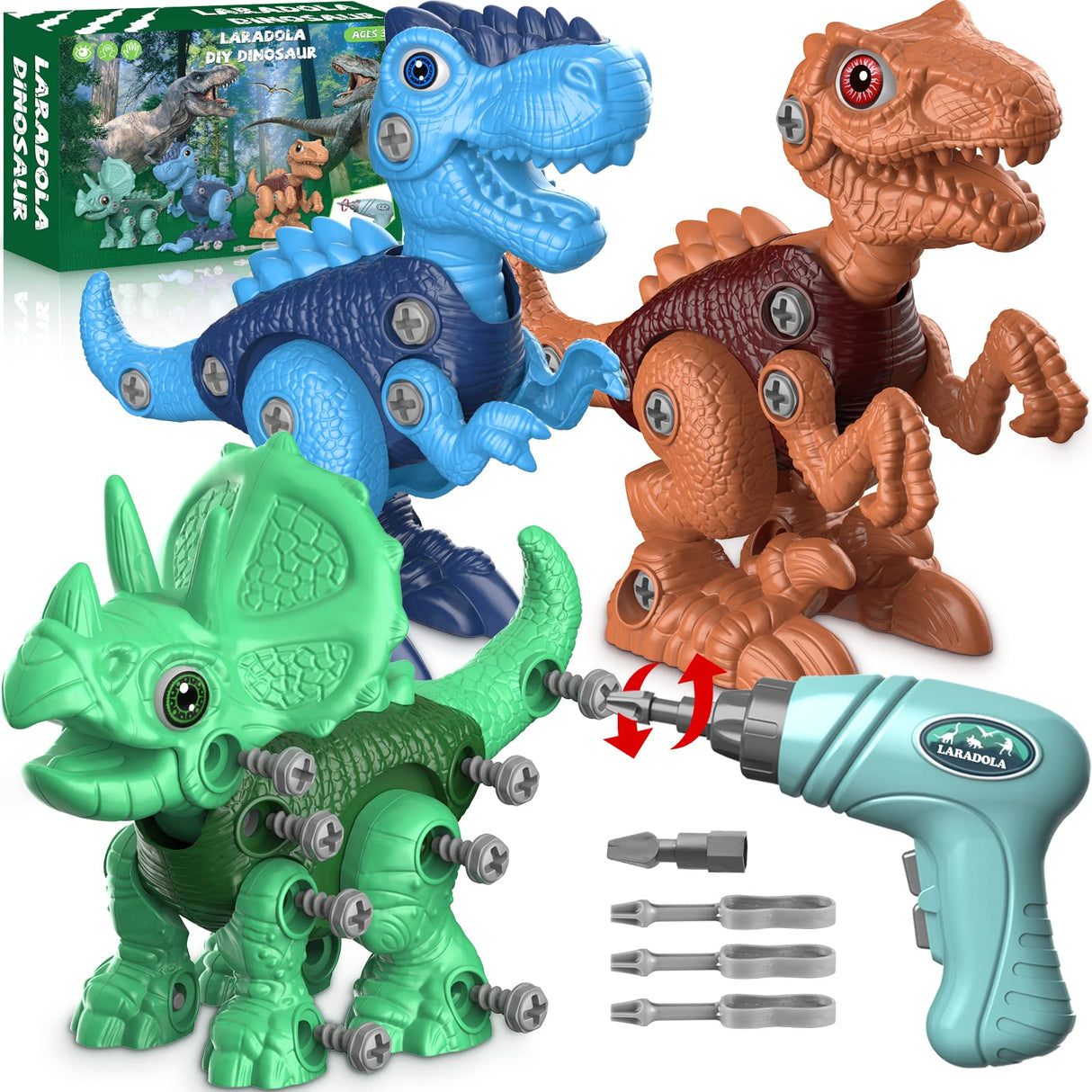 Laradola Dinosaur Toys for 3 4 5 6 7 8 Year Old Boys, Take Apart Dinosaur Toys for Kids 3-5 5-7 STEM Construction Building Kids Toy with Electric Drill, Party Christmas Birthday Gifts Boys Girls