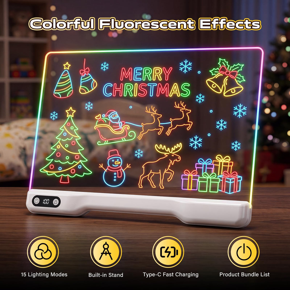 LED Drawing Board for Kids Girls - 16" Rechargeable Light Up Glow Pad with 15 Light Effects & 12 Markers,Display Booths,Erasable Doodle Board Art Crafts Kit, Birthday Gifts for Girls Boys Ages 3-12