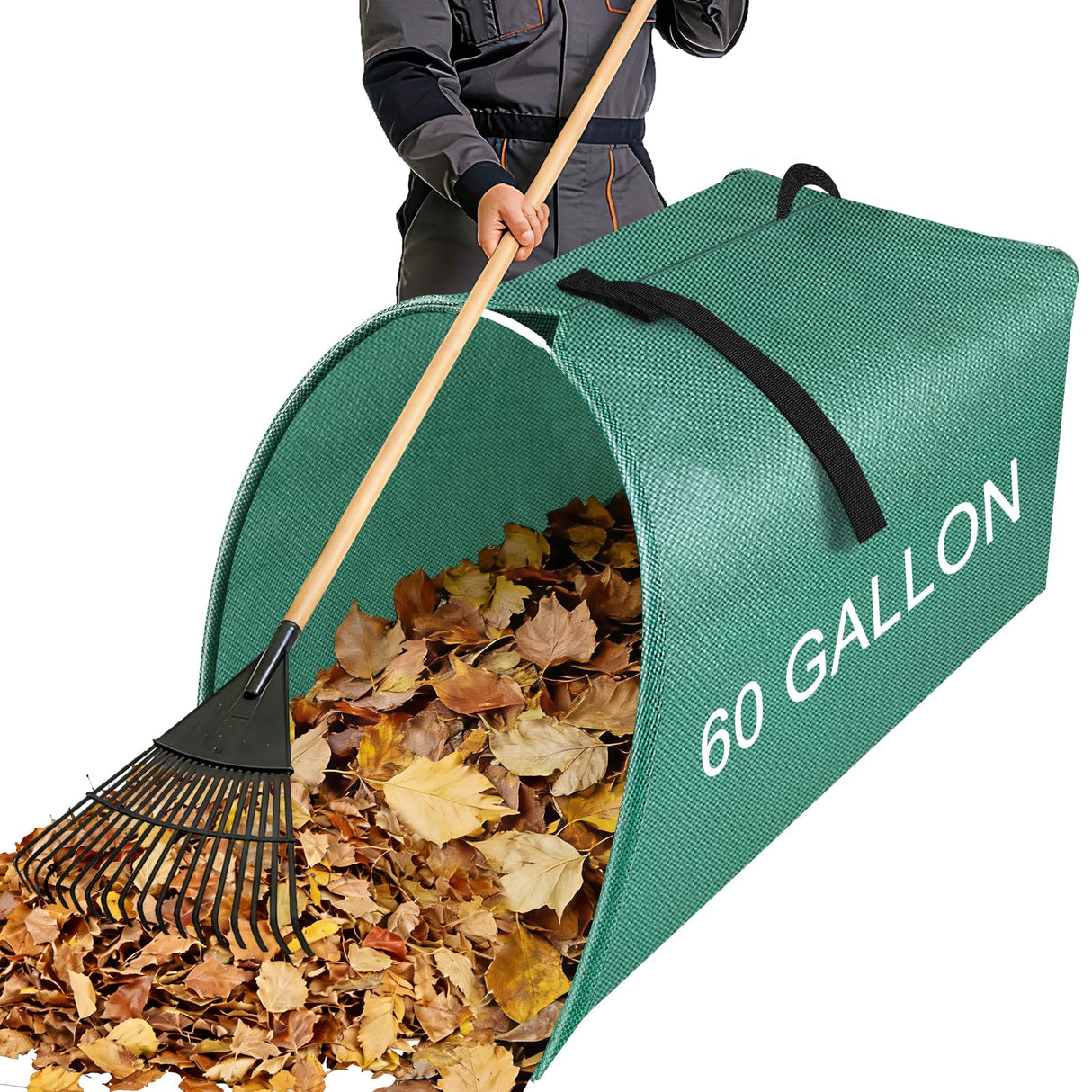 60 Gallon Large Leaf Collector, Dustpan-Style Lawn and Leaf Bags, Collapsible Yard Waste Bags Easy Storage & Transport, Reusable Leaf Pick Up Garden Bag for Leaves Grass Debris Lawn Trash