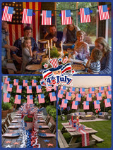 4th of July Decorations, Solar American Flag Lights Outdoor with 8 Modes, 18.8FT 25 USA Flags & 50 Red White and Blue LEDs Patriotic String Lights Waterproof for Independence Day 250th Anniversary