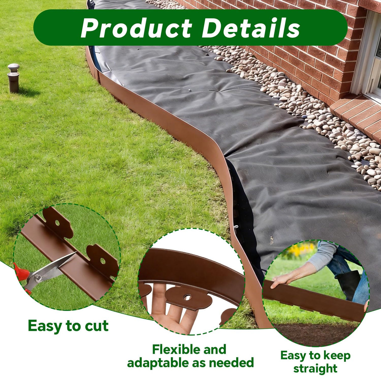 Garden Edging Border, 2In x 100 FT Landscape Edging with 90 Spikes, Brown