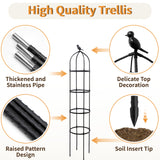 SORANGEUN 1 Pack Garden Obelisk Trellis for Climbing Plants Outdoor, 6FT Adjustable Metal Plant Support with 3 Decorative Tops, Black Rustproof Trellis for Roses, Tomatoes, Clematis & Vines