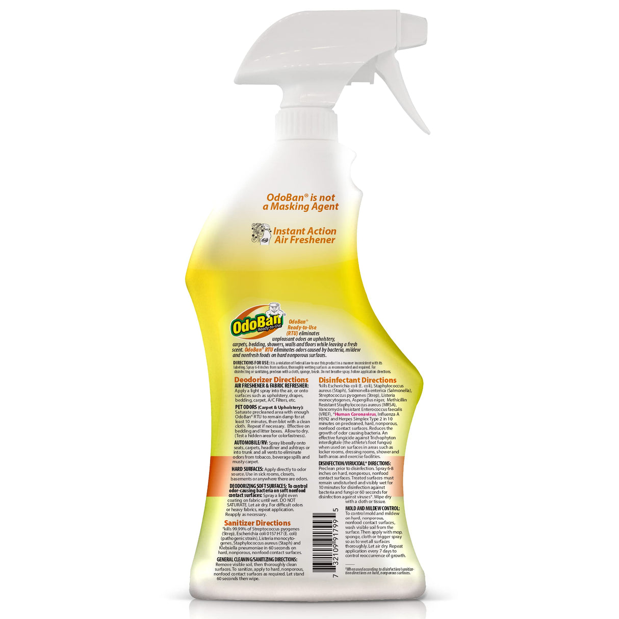 OdoBan Ready-to-Use Disinfectant and Odor Eliminator, Made in the USA, Citrus Scent, Set of 2, 32 oz Spray and 1 Gallon Concentrate