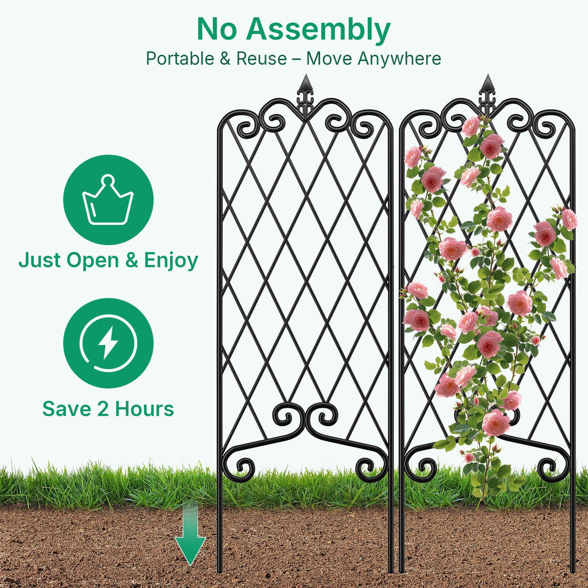 Amagabeli 2 Pack Garden Trellis for Climbing Plants 60" x 18" Rustproof Black Iron Potted Vines Vegetables Vining Flowers Patio Metal Wire