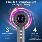 Hair Dryer, 180000 RPM High-Speed Blow Dryer, 1600W Low Noise Brushless Motor, Negative Lonic Professional Care Hair Dryer, 4 Thermo-Control with Magnetic Diffuser and Nozzle for Travel, Salon(Gray)