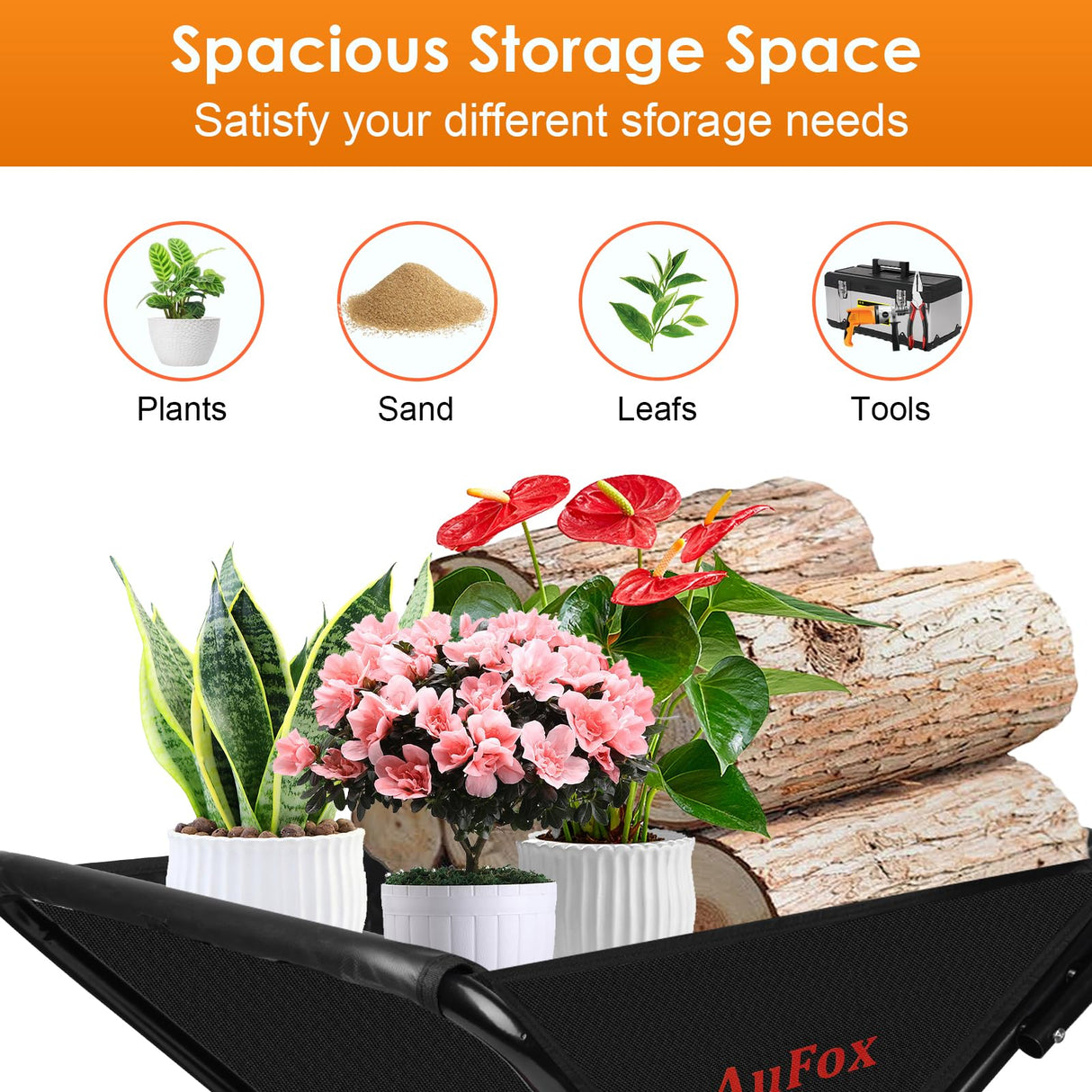 Collapsible Wheelbarrow with Flat-Free Wheel, Folding Utility Garden Cart