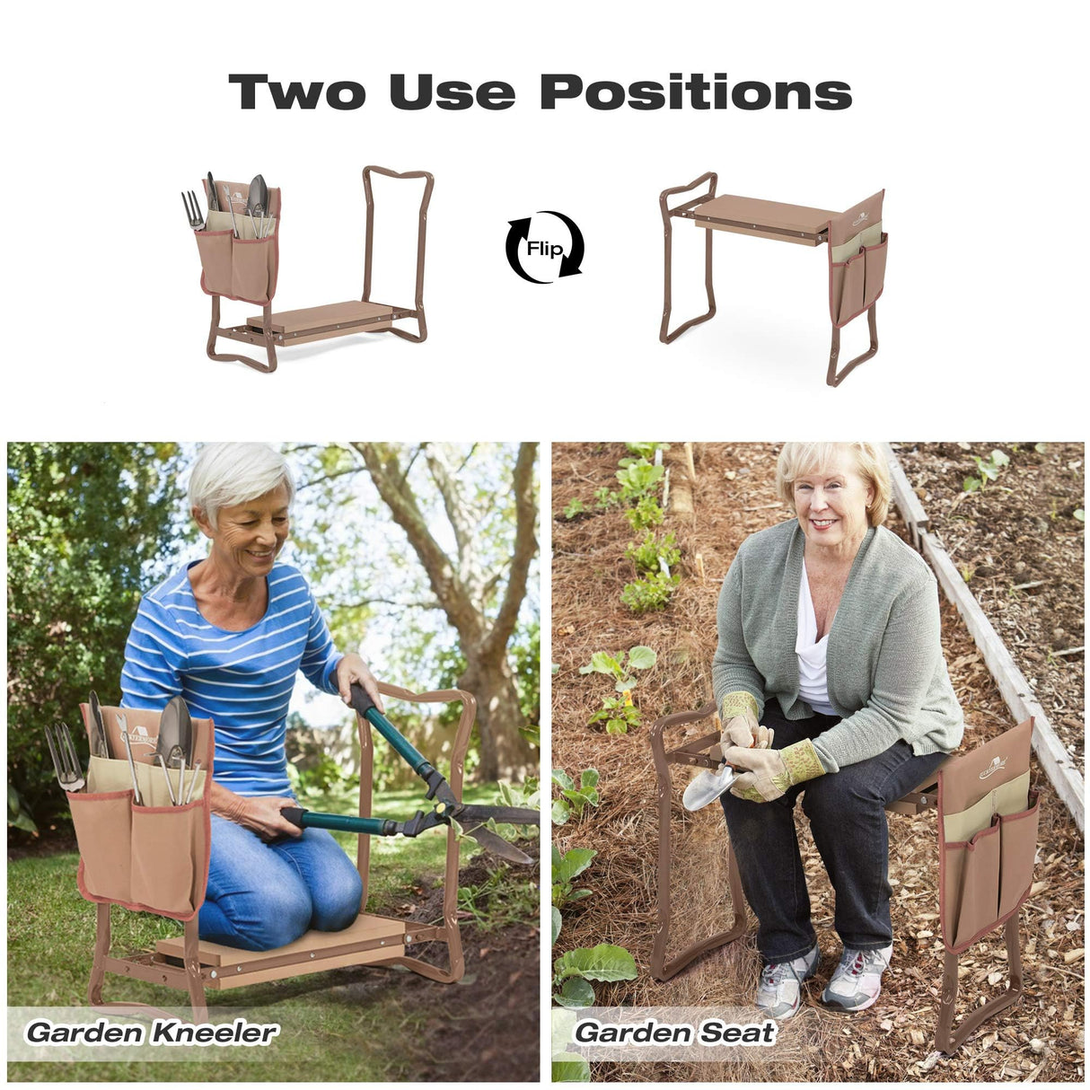 Clarfey Garden Kneeler and Seat, Garden Folding Bench with Tool Pocket, Garden Gloves and Soft EVA Kneeling Pad