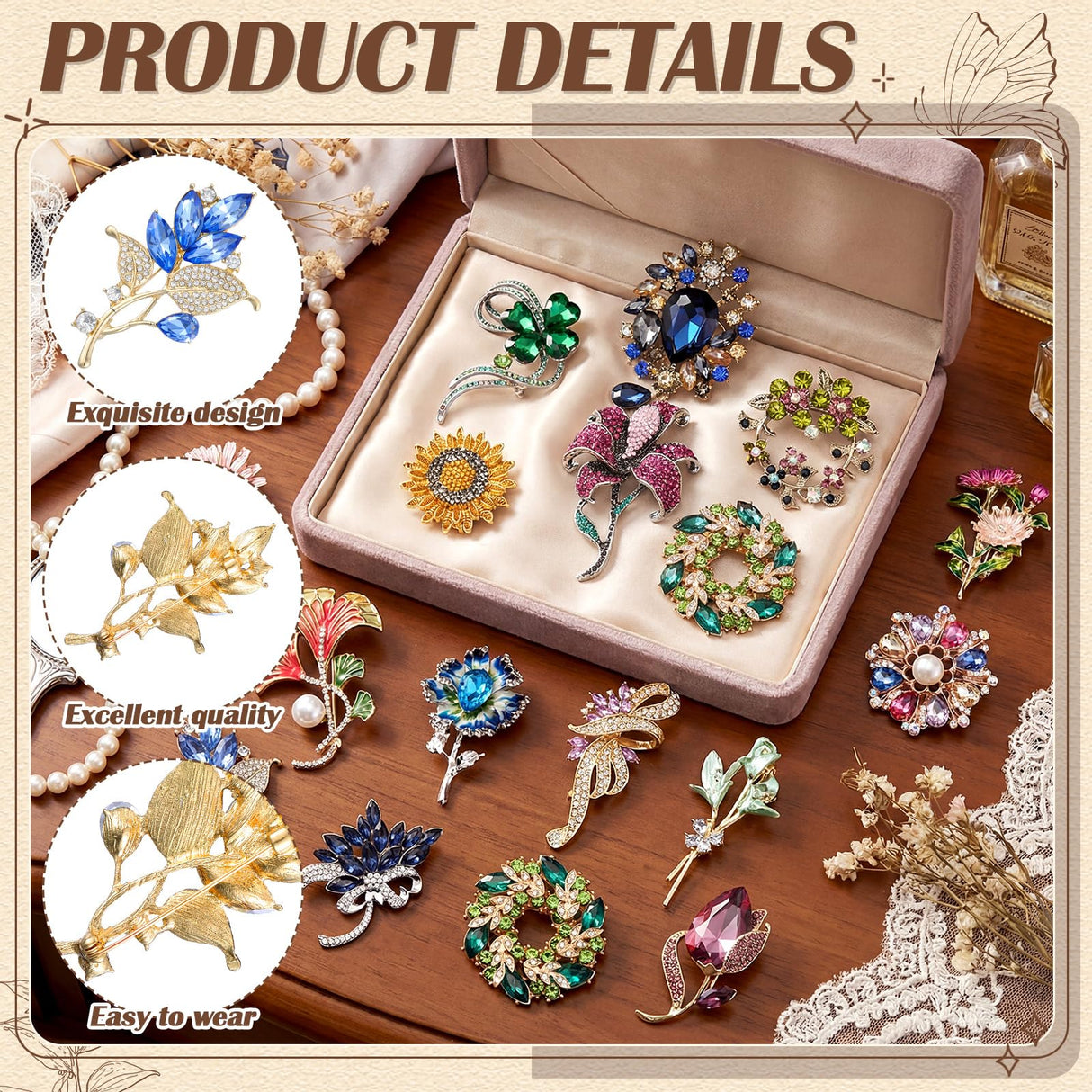 Sasylvia 16 Pcs Women Brooches Bulk Rhinestone Pins Set