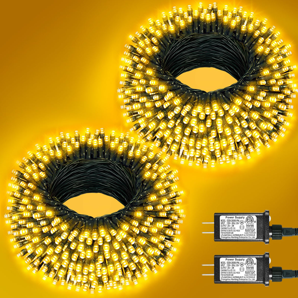 Nielfoi 2 Pack Christmas Lights Outdoor, Total 200FT 600LED Christmas Tree Lights with 8 Modes Waterproof, Warm White String Twinkle Lights Green Wire for Indoor Patio Garden Xmas Holiday Decorations