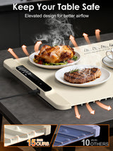 Warming Mat for Food,Food Warming Mat,Electric Warming Tray with 10 Temp-Settings,10H Timer,Portable Food Warmer for Parties,Buffets,Family Gatherings,Holiday,Child Lock (Beige, 26 * 15 Inch)