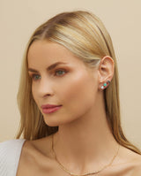 Barzel 18K White Gold Plated Black, White & Green Created Opal Stud Earrings 3 Pack Set, 6MM (Multicolor)