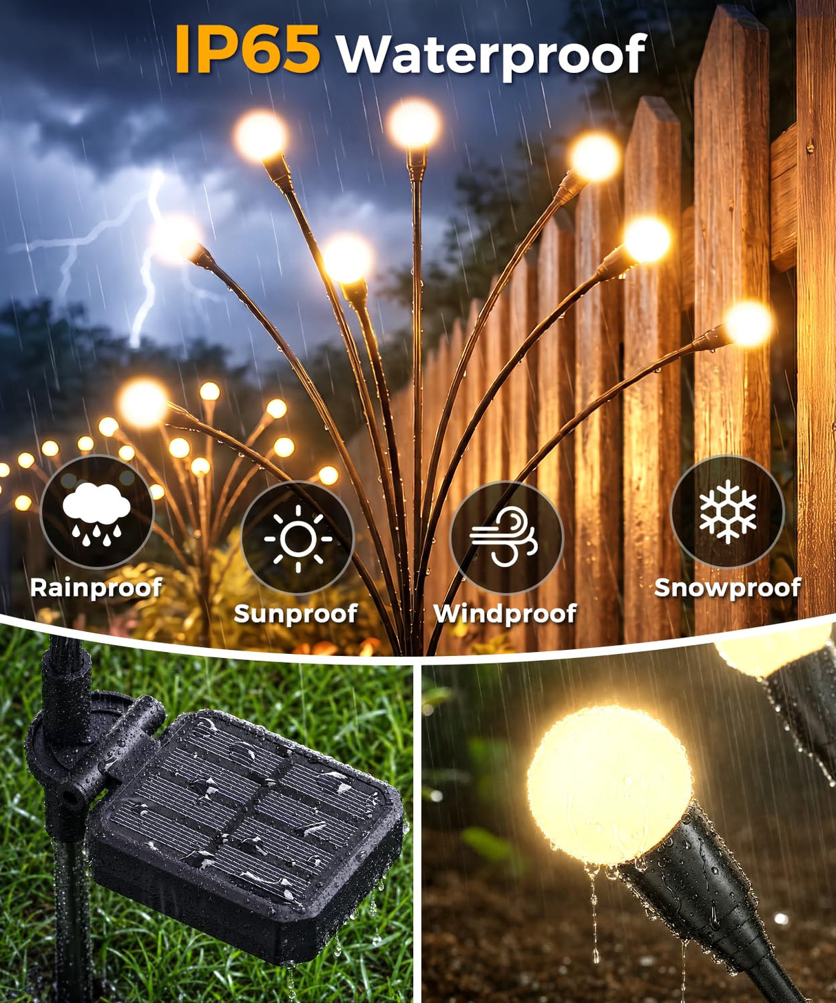 Cnuoky 6 Pack Solar Garden Lights 48 LED, Solar Lights Outdoor Waterproof IP65, Decorative Garden Lights Solar Powered for Yard Patio Pathway Decor, Outside Fairy Firefly Lights Garden Gifts