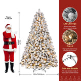 SHareconn 7.5ft Prelit Snow Flocked Spruce Artificial Christmas Tree with 350 Incandescent Warm White Lights, Foldable Stand, Snow Flocked Full Prelighted Xmas Tree W/1170 Branch Tips, 7.5 FT, White