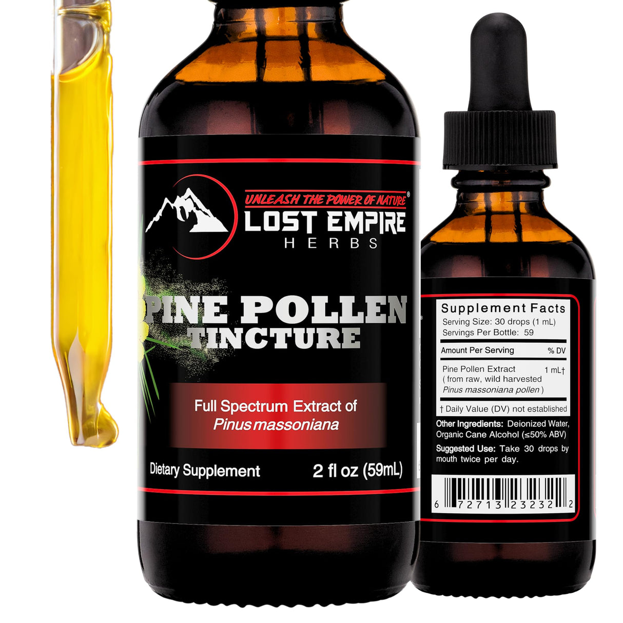 Lost Empire Herbs Pine Pollen Tincture Pine Pollen Liquid Extract for Testosterone - Alcohol Tincture is Superior for Better Absorption, 3rd Party Lab Tested (2 Ounce)
