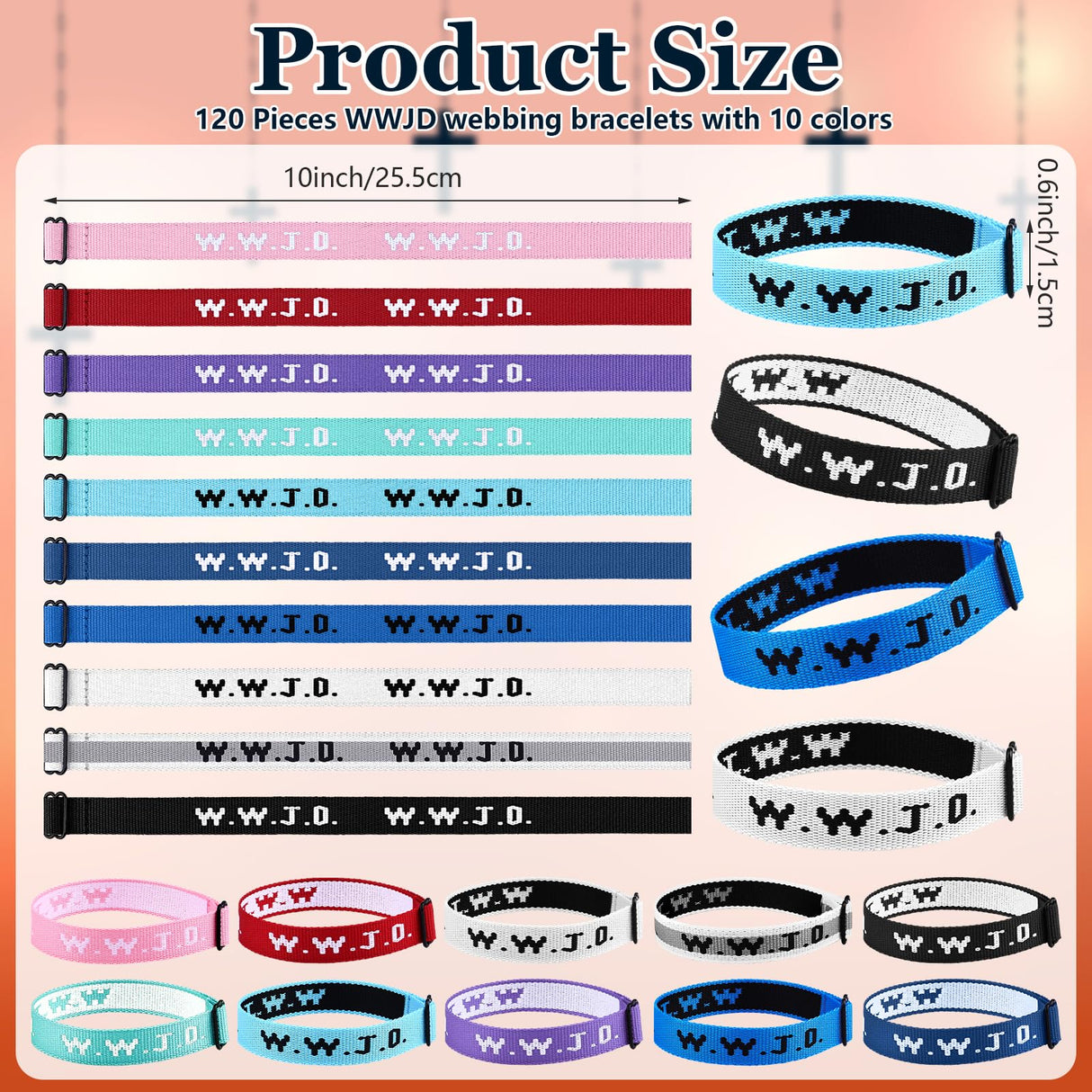 Haiabei 120 Pcs Webbing Bracelets What Would Jesus Do Bracelets Christian Gifts WWJD Braceletss Jesus You Christian Bracelet-s Bulk Adjustable Wristbands Colorful for Church Women Men Fundraisers