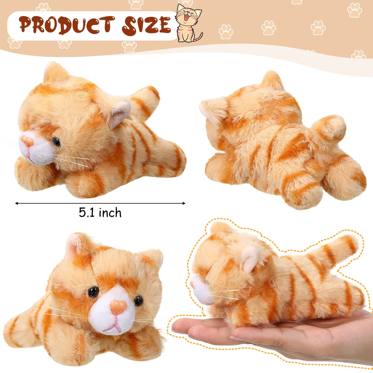 Sumind 8 Pcs Cat Stuffed Animals Bulk Plush Pets 5 Inch Cute Assorted Plush Cats Horse for Birthday Halloween Christmas Party Favors Favors(Lying Cat)