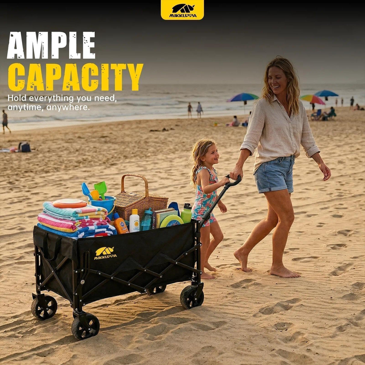 MIKKUPPA Collapsible Wagon with Tailgate - Utility Wagon for Groceries