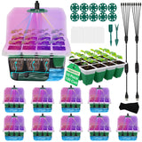 MQHUAYU Self Watering Seed Starter Tray with Grow Light, 10-Pack 120-Cell Reusable Seed Starter Kit with Soft Silicone, Plant Germination Trays with Humidity Dome for Seeding Planting Growing