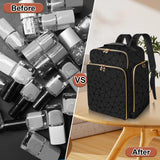 Ahzske Elegant Black Backpack Organizer, Holds 126 Nail Bottles, Extra Large Nail Kit Supplies Storage with 3 Removable Cases, PU Leather Organizer for Travel
