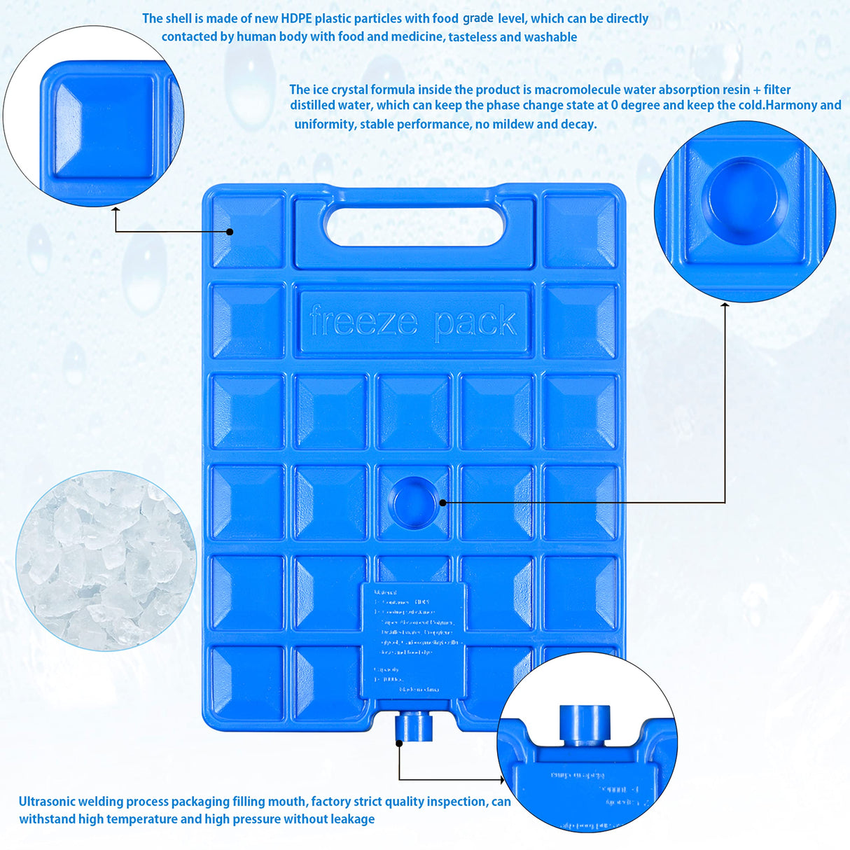 REV. LANG Large Freezer Cold Ice Pack Block Ice Chest, Reusable Long Lasting Quick Freezes with A Handle, for Coolers Lunch Box/Bag(1000g Set of 2)