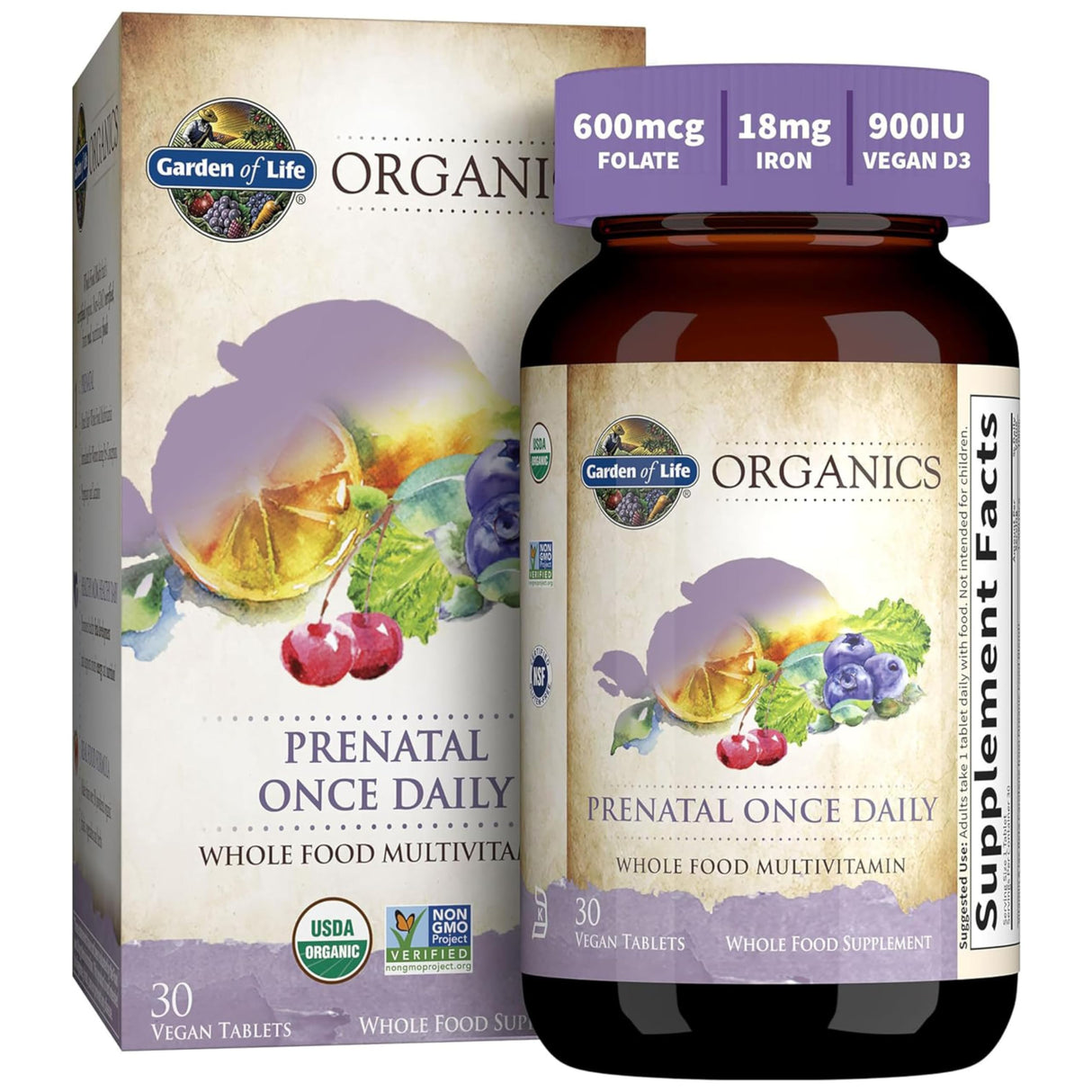 Garden of Life Organics Prenatal Vitamins - 30 Tablets, Prenatal Once Daily Whole Food Vitamins for Women with Folate not Folic Acid, Vitamin D3, Iron, Vegan One a Day Prenatal Multivitamin
