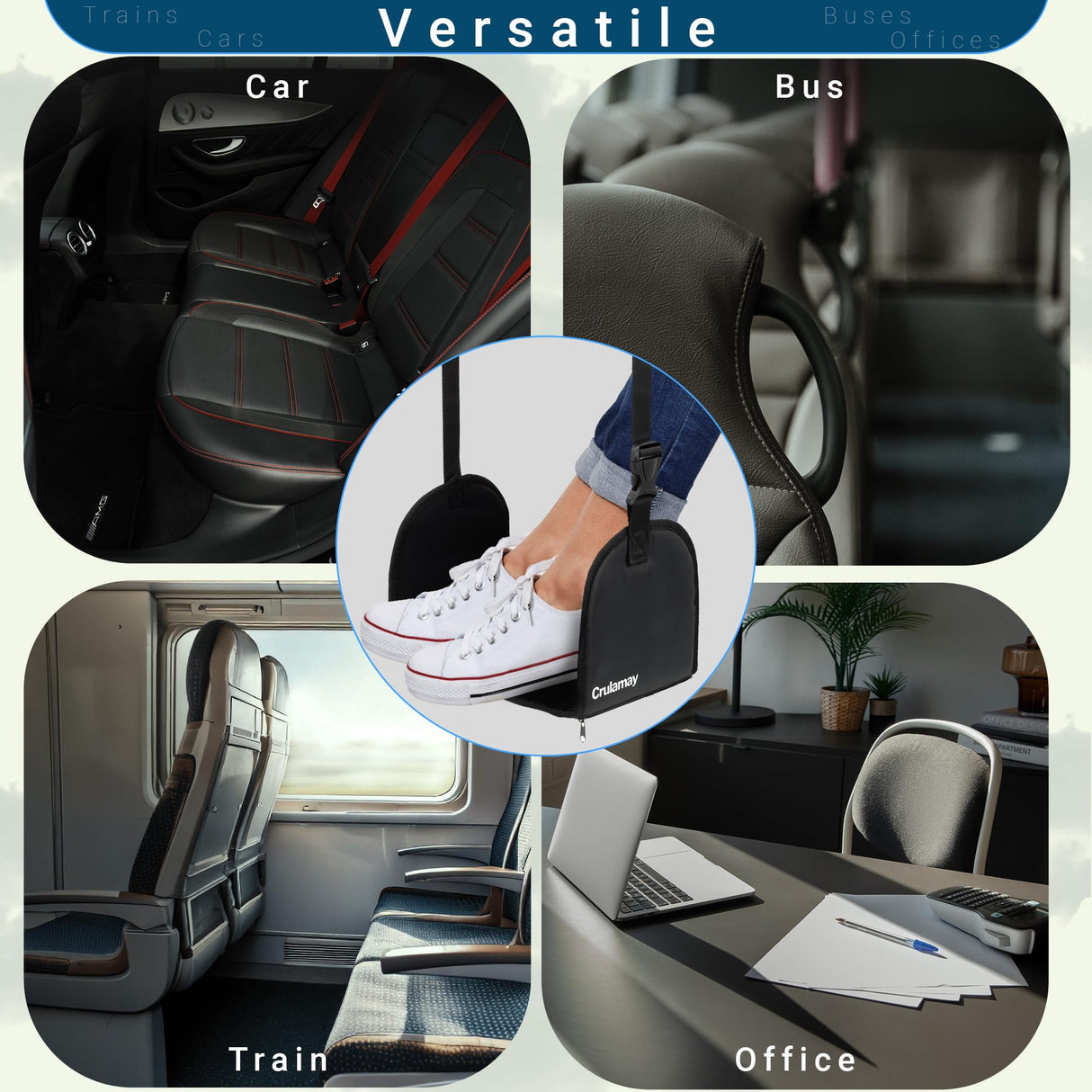 Anti-Squeeze Airplane Foot Hammock for Plane Travel with Flat Base and Memory Foam, Adjustable Leg Hammock for Airplane Travel, Leg Rest for Long Flights, Portable Foot Rest for Under Desk at Work