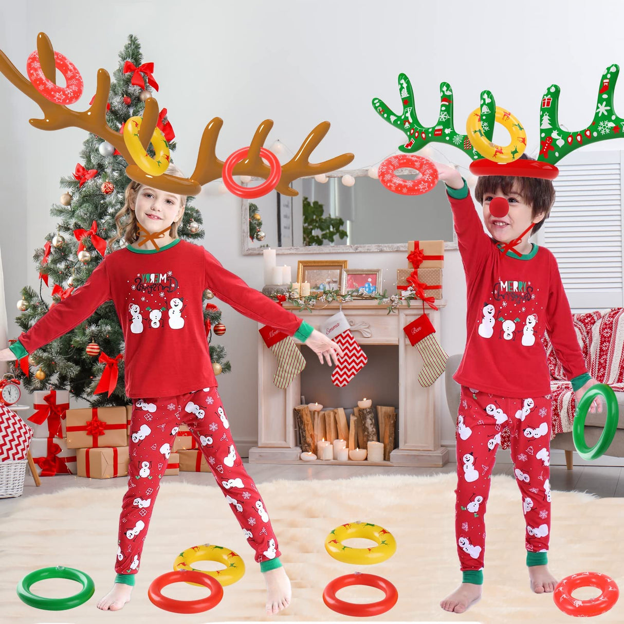 Christmas Games Decorations, Inflatable Reindeer Antler Ring Toss Game, Stocking Stuffers for Men Women Kids Teens Adults, Christmas Party Games Fun Xmas Gifts Carnival Holiday Family