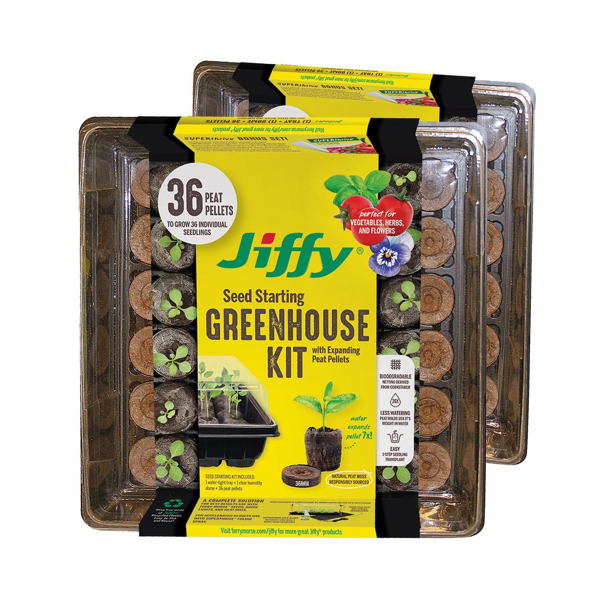 Jiffy Seed Starting Tray Kit - 36 Cell Germination Tray, Portable - 2 Pack, 72 Pellets - Plastic
