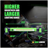 JINLITE Magnetic Work Light - 3000LM Rechargeable LED Work Light Bar, 5200mAh Under Hood Mechanic Light for Garage, Workshop, Vehicle Inspection (1 Pack Green)