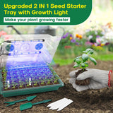 BlumWay Seed Starter Tray with Grow Light,2 Pack 80 Cells Seedling Tray Kit with Humidity Dome/Indoor Plant Starter Kit, Adjustable Brightness Plant Germination Trays-Green