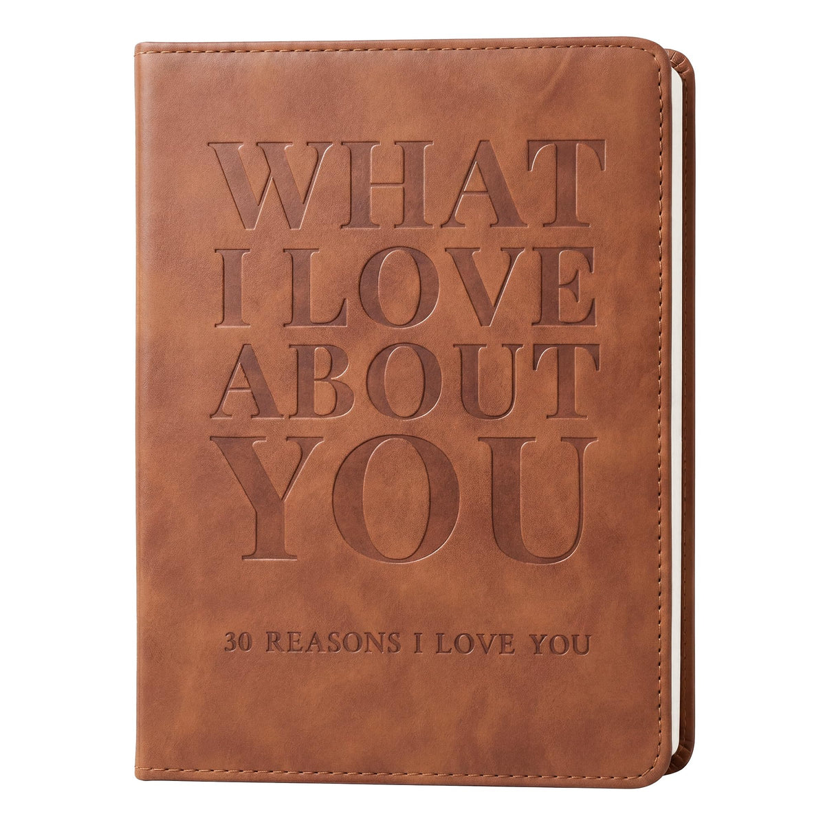 YOELOVE What I Love About You Leather Book – 30 Reasons Why I Love You, Fill-In-The-Blank Journal for Him & Her, Romantic Couples Keepsake (Brown Debossed)
