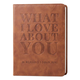 YOELOVE What I Love About You Leather Book – 30 Reasons Why I Love You, Fill-In-The-Blank Journal for Him & Her, Romantic Couples Keepsake (Brown Debossed)