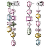 Swarovski Gema Drop Earrings, Asymmetrical design, Mixed cuts, Long, Multicolored, Rhodium Finish